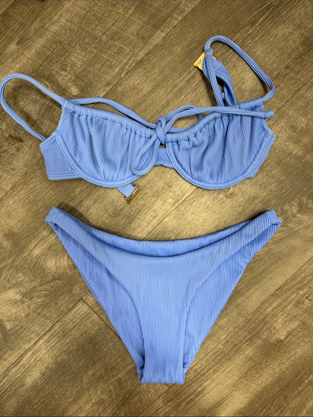 Kulani Kinis Sky Blue Ribbed Underwire Bikini Set